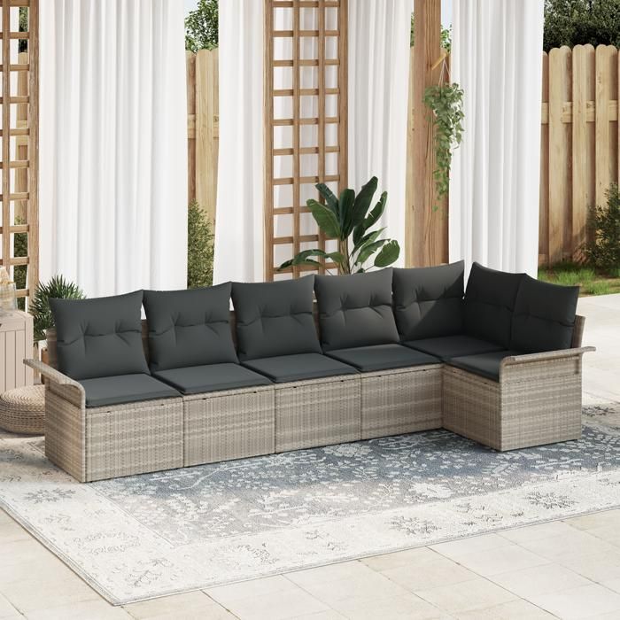 VidaXL Ensemble de canapés de jardin 6 pièces avec coussins Gris clair Poly Rotin 3345382