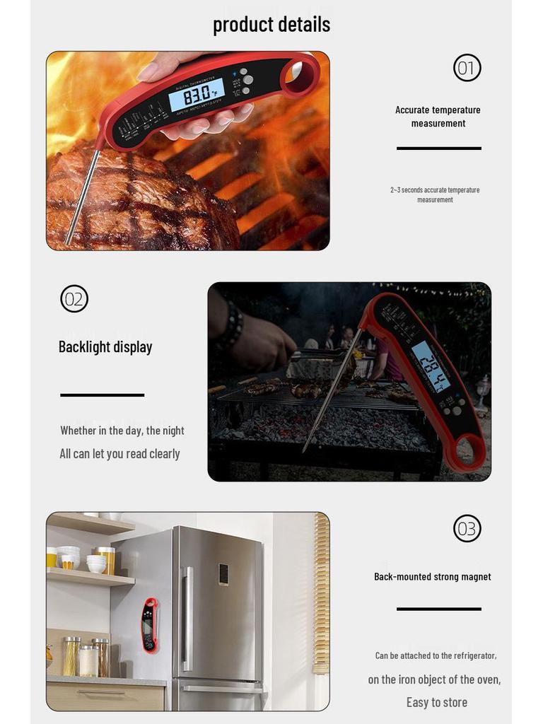 Folding Kitchen Thermometer for Meat, BBQ, and Oven Roasts