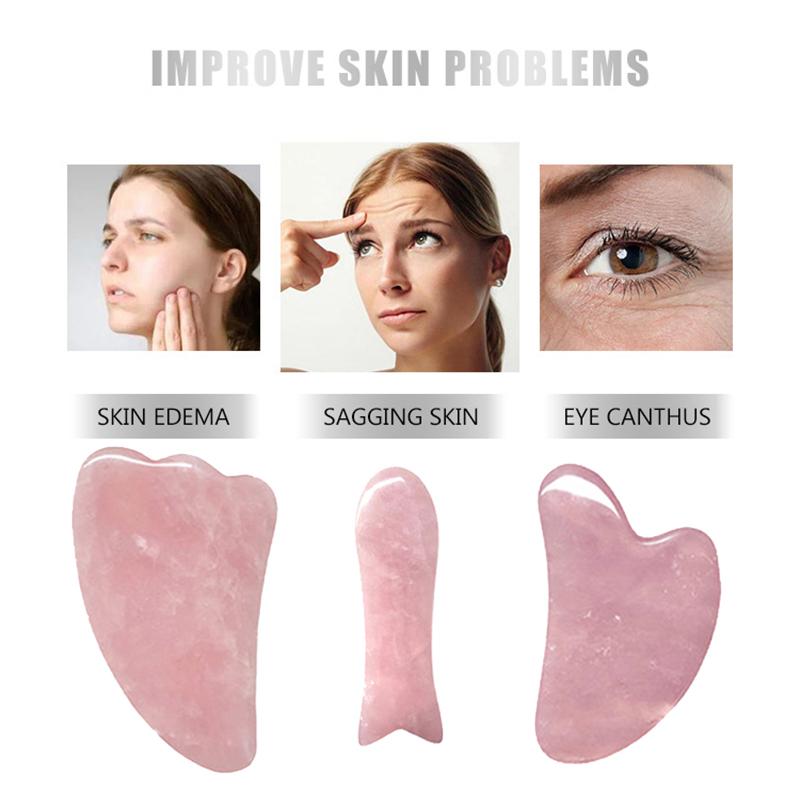 Rose Quartz Gouache Scraper For Face Natural Jade Stone Pink Quartz Gua Sha Scraping Board Acupuncture Health Massage Face Lift