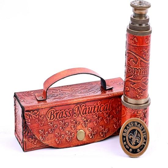 12x Telescope, Functional Handcrafted  Pirate Spyglass with Imprinted Leather Case, Travelers Adventure Collectible 43.18 Cm