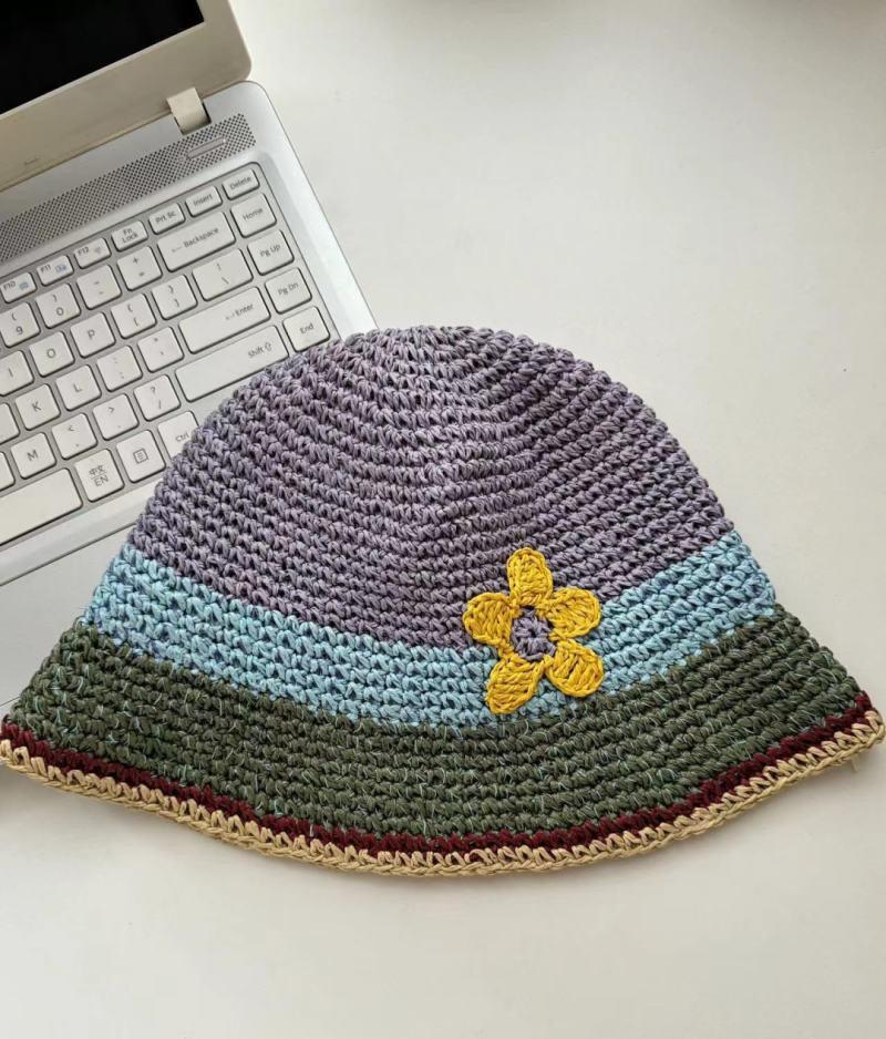 Women Hollow Flower Knitted Fisherman Hat Handmade Crochet Matching Basin Hat Spring Summer Sunscreen Sun Hats Female Panama