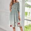 Women's Casual Fashion Round Neck Three Quarter Sleeve Print Midi Dress