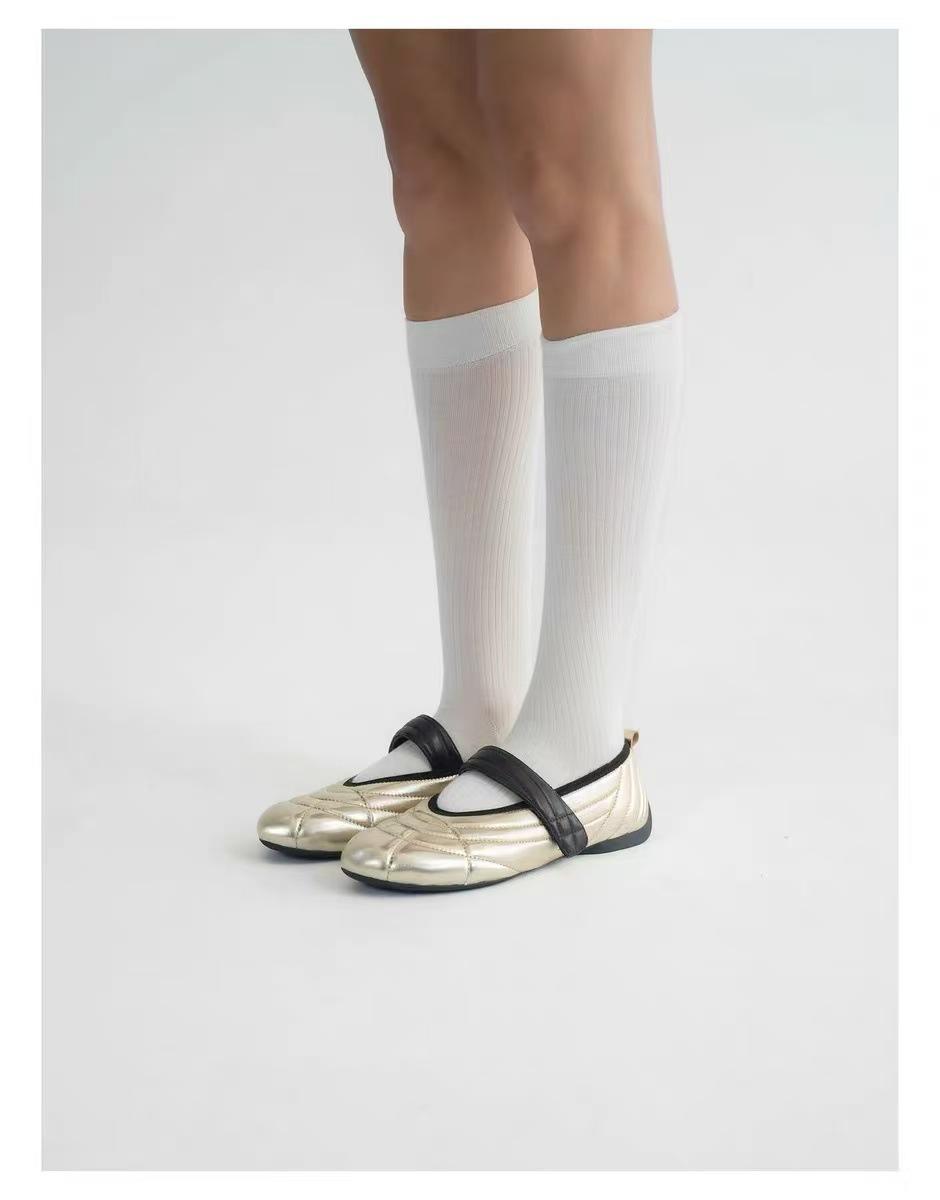 

Niche Korean version of spring and autumn sheepskin Velcro ballet shoes flat-soled gold Mary Jane women s shoes shallow mouth round head single shoes 40 золотой