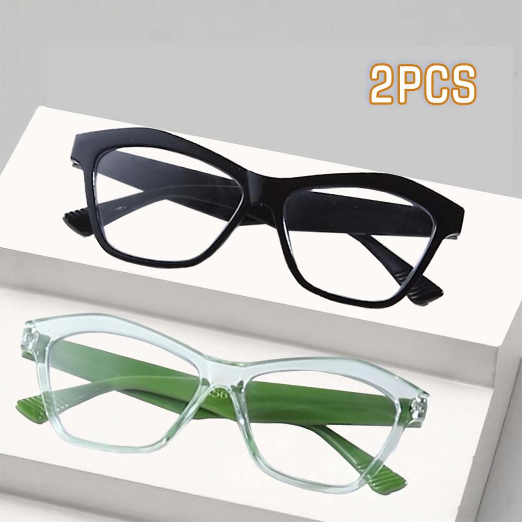 2PCS Full-Frame Cat Eye Presbyopic Glasses Blue Light Blocking Reading Eyewear Fashion Care of Eyes for Men And Women