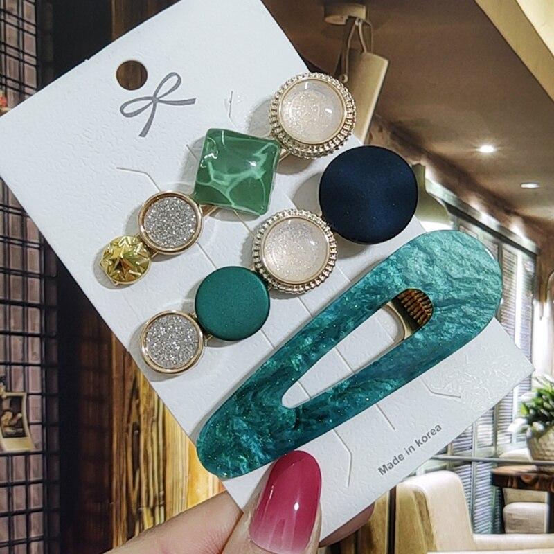 

8 шт./компл., набор акриловых заколок для волос с жемчугом и кристаллами для женщин, заколки с геометрическим рисунком в стиле ретро, ​​аксессуары для волос для девочек, модные украшения