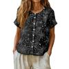 Women's Fashion Henley Neck Single Breasted Shirt Halloween Print Short Sleeve Casual Top Lightweight Blouse
