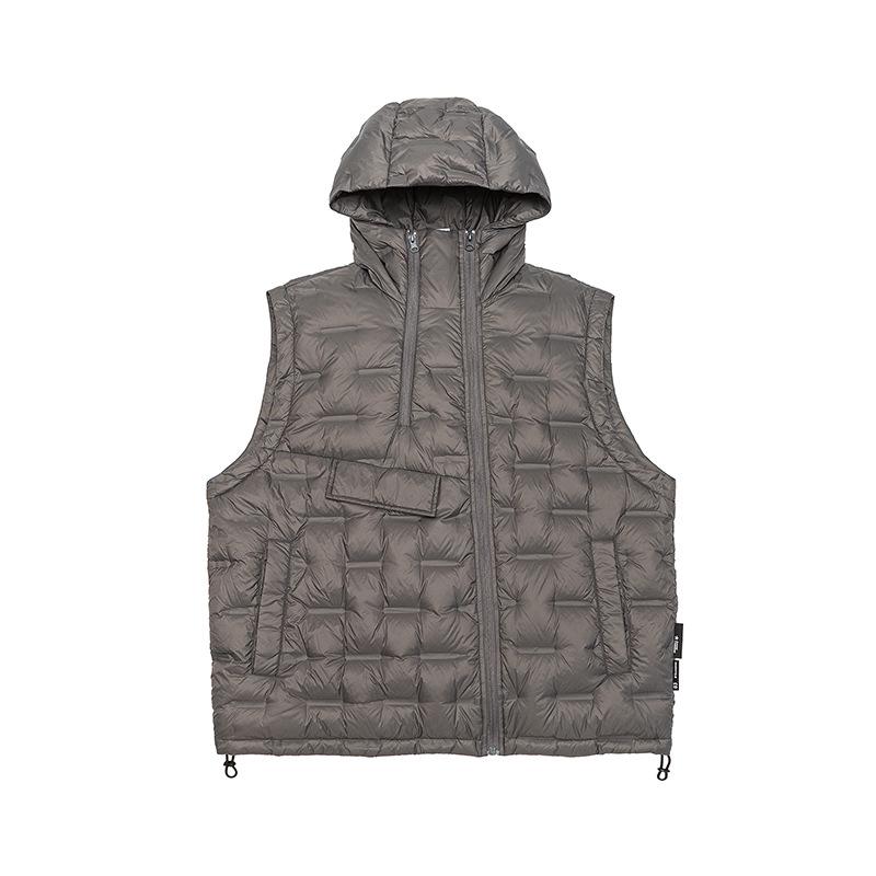 

Men s Winter Embossed Hooded Down Vest, Plus Size, Diagonal Closure Workwear Style, Sleeveless Youth Gilet Jacket 7XL for 230-245 jin сірий колір