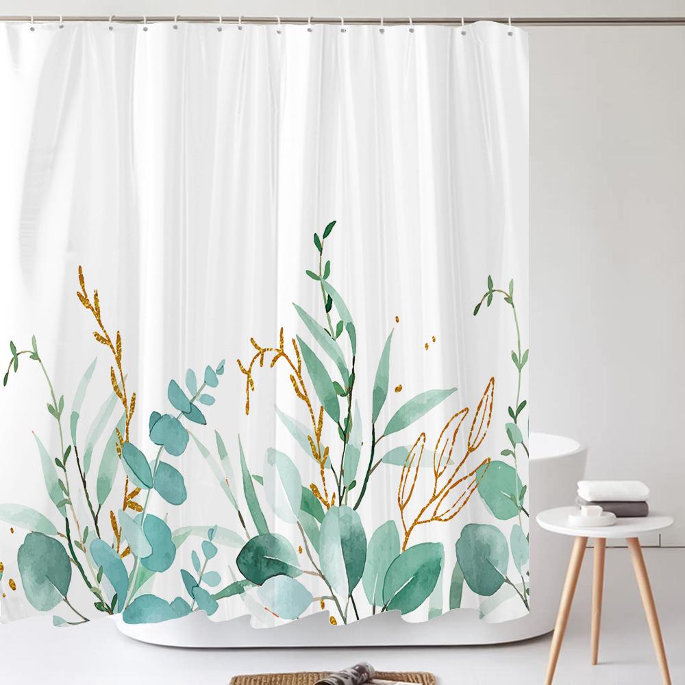 

Green Plant Leaf Cactus Shower Curtain Printed Modern Nordic Minimalist Polyster Bathroom Curtain Home Decor Curtain with Hooks 90x180cm-35x70in