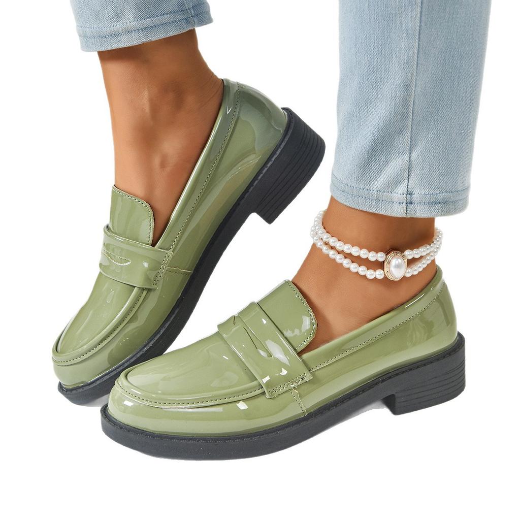 Dámské černé kožené boty na platformě s kulatou špičkou ve stylu college, britské, 2025 nové, na silném podpatku, nazouvací platformní mokasíny, jednodílné boty