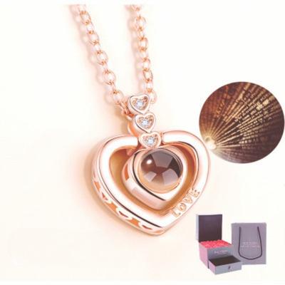 100 Languages I Love You Memory Projection Necklace Double Peach Heart Heart Collar Chain