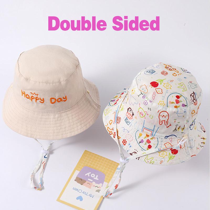 Double Sided Baby Bucket Hat Cute Letter Embroidered Children Boys Girls Fisherman Panama Cap Summer Outdoor Kids Sun Hat Gorras