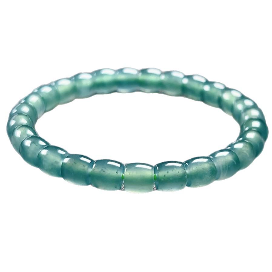 Natural A-Grade Jade Bead Bracelet with Cut Cylinder Design
