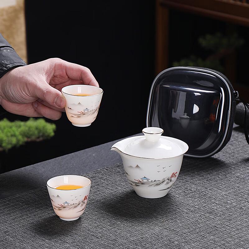 Shangqi Mutton-Fat Jade Style Portable Ceramic Tea Set