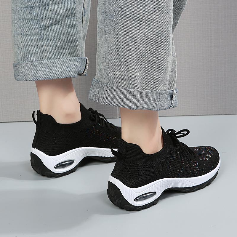 Rimocy Høst Plattform Kilesko Sneakers Kvinner Pustende Mesh Luftpute Sportssko Kvinne Blandet Farge Strikkede Fritidssko