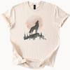 Howling Wolf Graphic T Shirt Nature Forest Moon Silhouette Animal Art Tee Wilderness Mountain Scene Watercolor Style Shirt