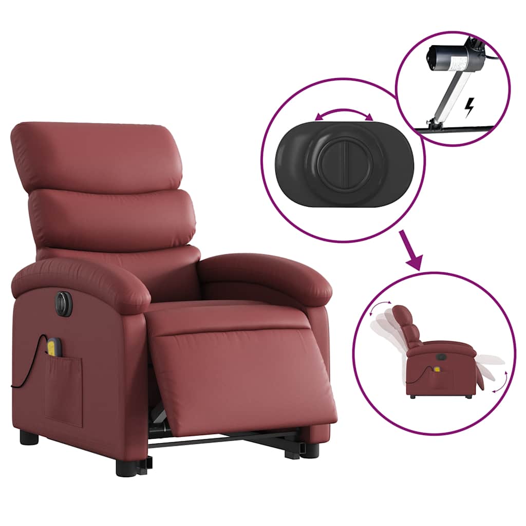 Electric Massage Recliner with Rising Function Burgundy Faux Leather