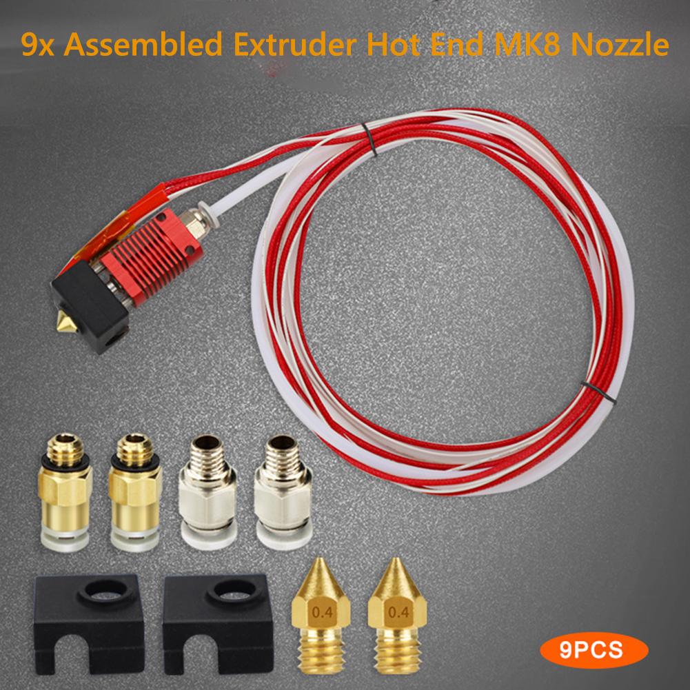 9x DIY 0.4mm MK8 Nozzle Extruder Hot End Kit for Creality Ender 3 Pro 3D Printer