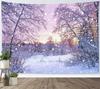 Winter Tapestry Forest Snowy Pine Tree Tapestry Sunrise Nature Scenery Tapestry Wall Hanging Decor for Bedroom Living Room Dorm