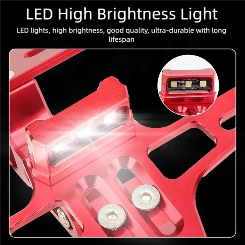 Adjustable Motorcycle License Plate Bracket Holder Integrated LED Light For Night Riding Heavy Duty Aluminum Alloy Frame