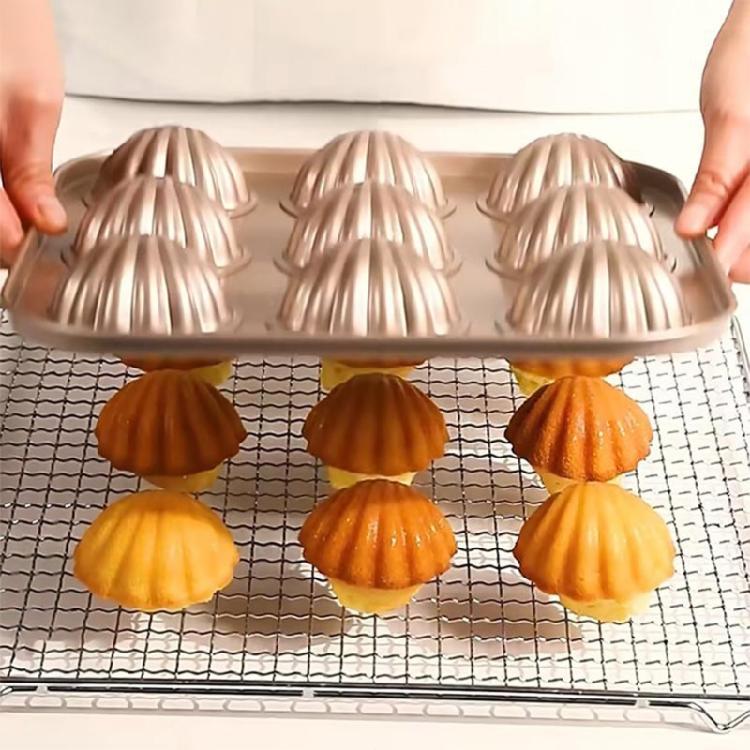 6/12 Cavity Baking Mold Nonstick Coating Carbon Steel Shell Shape Madeleine Tray Pan Even Heat Distribution Bakeware