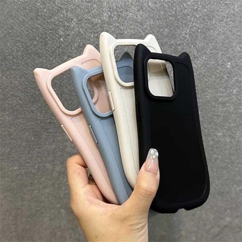 Cute 3D Kitten Cat Ear Solid Color Case For iPhone 17 16 15 14 13 12 11 Pro Max 16 Plus Silicone Shockproof Bumper Back Cover