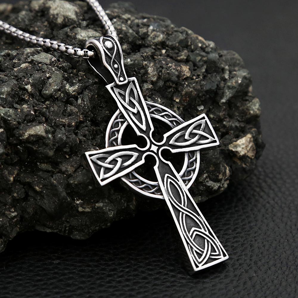 Fashion Retro Nordic Celtic Knot Pendant for Men Women Punk 316L Stainless Steel Cross Necklace Biker Amulet Jewelry