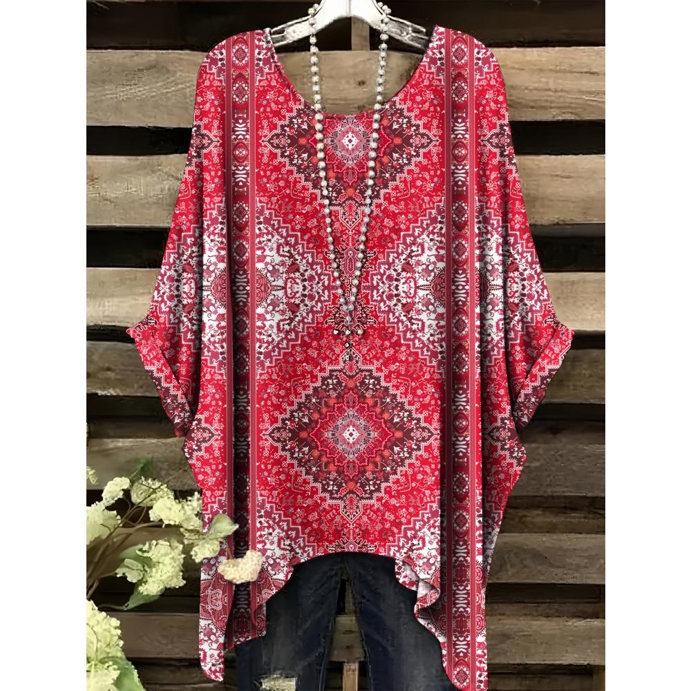 Summer Women's Bohemian Style Print T-Shirt Tops Fashion Striped Flower Graphic T-Shirt Casual Comfort Short Sleeve Y2k Clothes