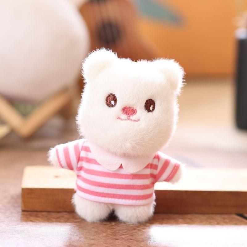 Clothes Wear Stripe Bear Pendant Plush Animal Toy Doll Bag Keychain Pendant