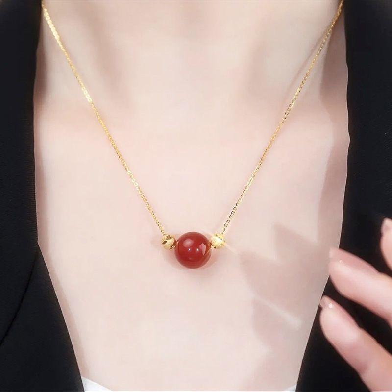 Good luck red agate necklace female acacia red bean collarbone chain Wufu transfer bead accessories