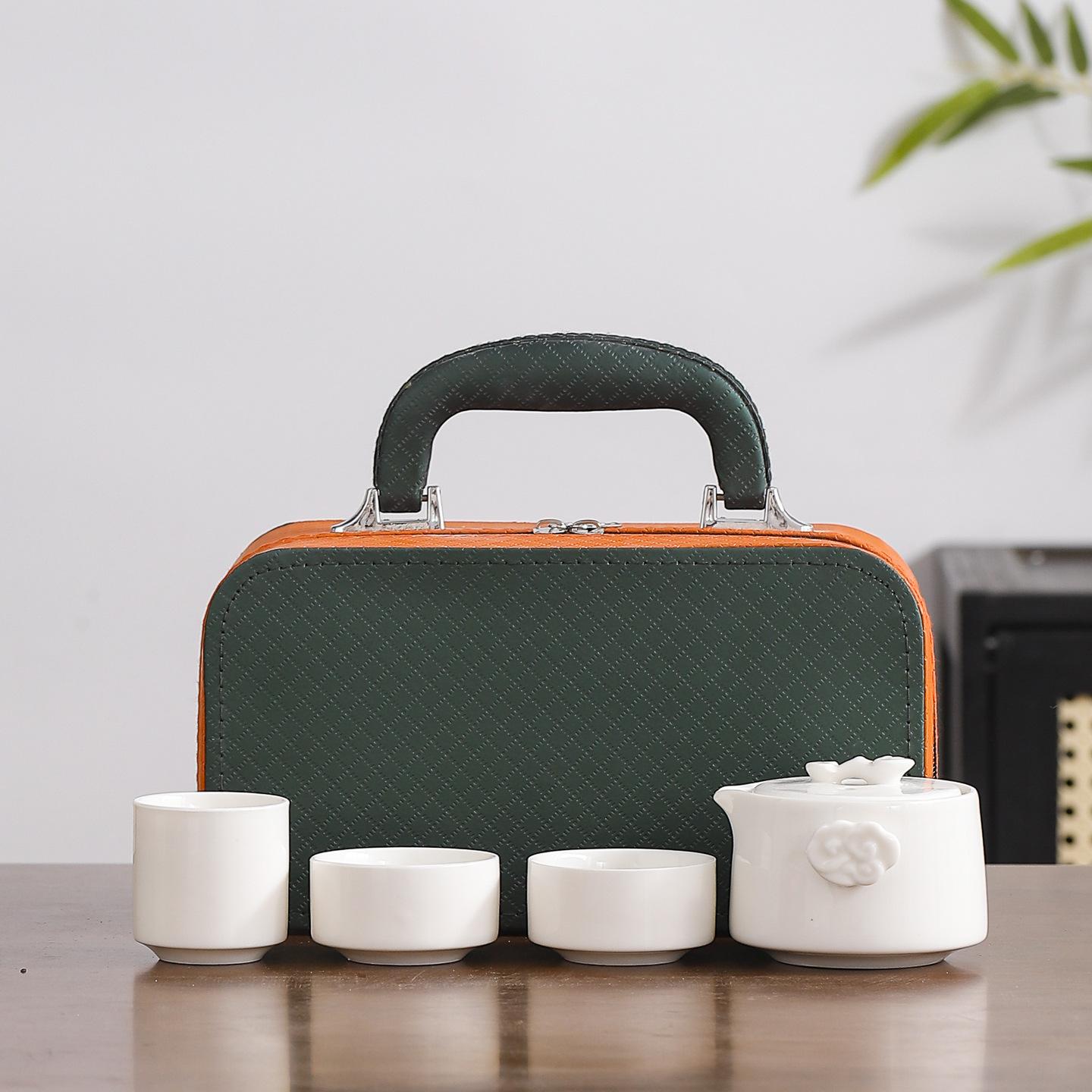 

Портативный керамический чайный набор в китайском стиле для путешествий, кемпинга на открытом воздухе, столик для сухой заварки чая, чайник Кунг-фу, чашка, портативная сумка, подарочная коробка