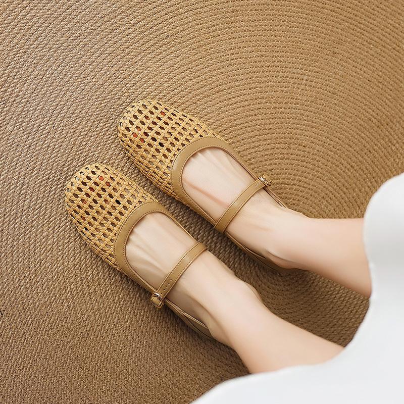 Französisch schön nicht müde Füße kleine einzelne Schuhe Damen flacher Boden weiche Sohle atmungsaktiv hohl Mary Jane Damenschuhe bequem Mesh Sandalen
