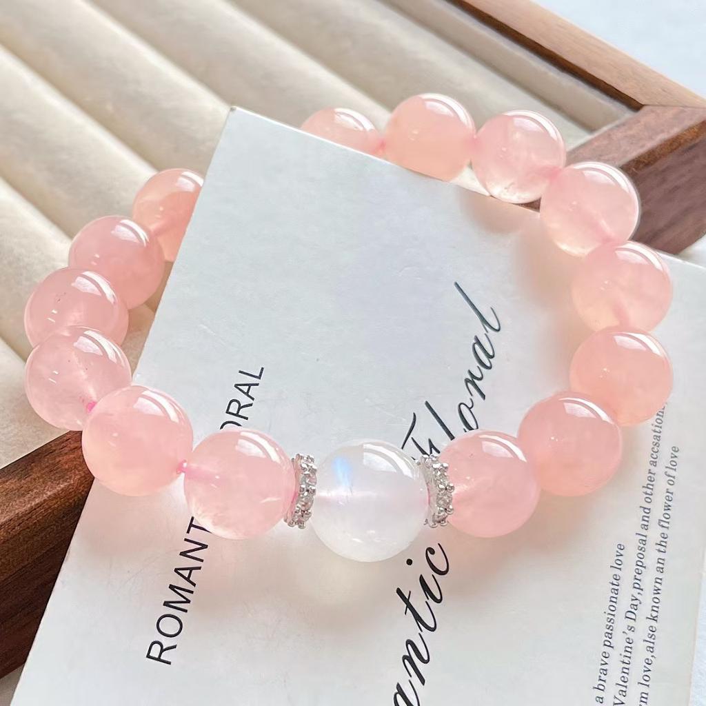 12Mm Basic Natural Madagascar Powder Crystal White Moonstone Bracelet Bracelet.