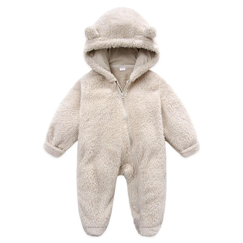 Newborn Baby Boy Girl Fleece Jumpsuit Snowsuit Long Sleeve Hooded Zipper Closure Coat Warm Winter Clothes