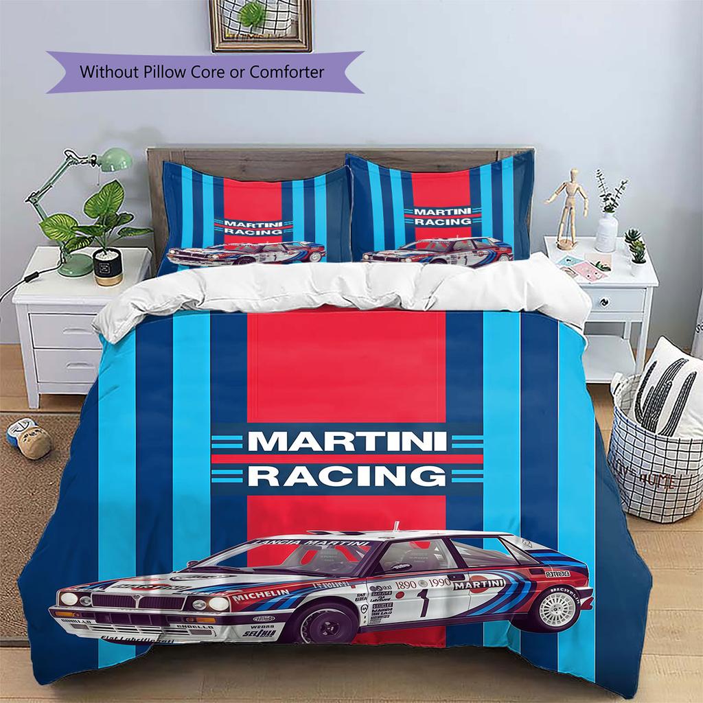 Pościel z Wzorem Martini Racing, Zestaw Kołdry Poszewka na Kołdrę Poszewka na Poduszkę Domowy Prezent Urodzinowy(1 * poszwa na kołdrę + 2 * poszewki na poduszki, bez rdzenia)