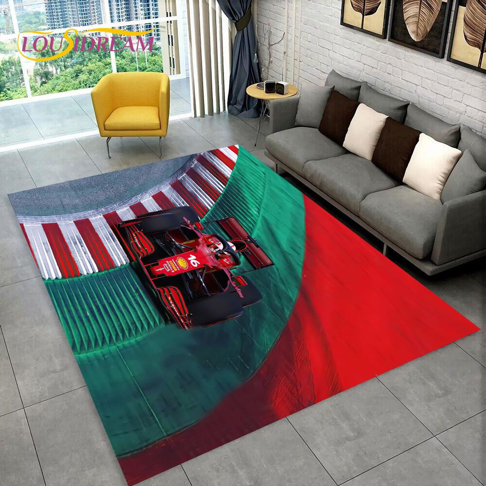 Alfombra de Dibujos Animados para Coche de Carreras y Piloto de Carreras para el Hogar Sala de Estar Dormitorio Sofá Felpudo Decoración, Alfombra para Zona de Juegos Infantil Alfombrilla Antideslizante para el Suelo