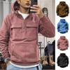 Spring Fall Men Hoodie Big Patch Pocket Drawstring Hooded Chest Pockets Half Zipper Long Sleeves Solid Color Sport Top