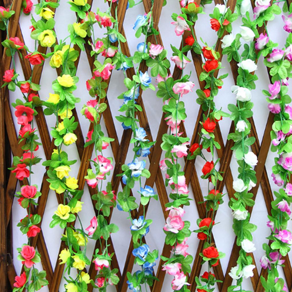 2Pcs Artficial Small Rose Flower Hanging Vine Plant Decoration for Wedding