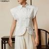 INCERUN Camisetas Casuales para Hombre de Verano Vintage de Manga Corta con Textura y Flores