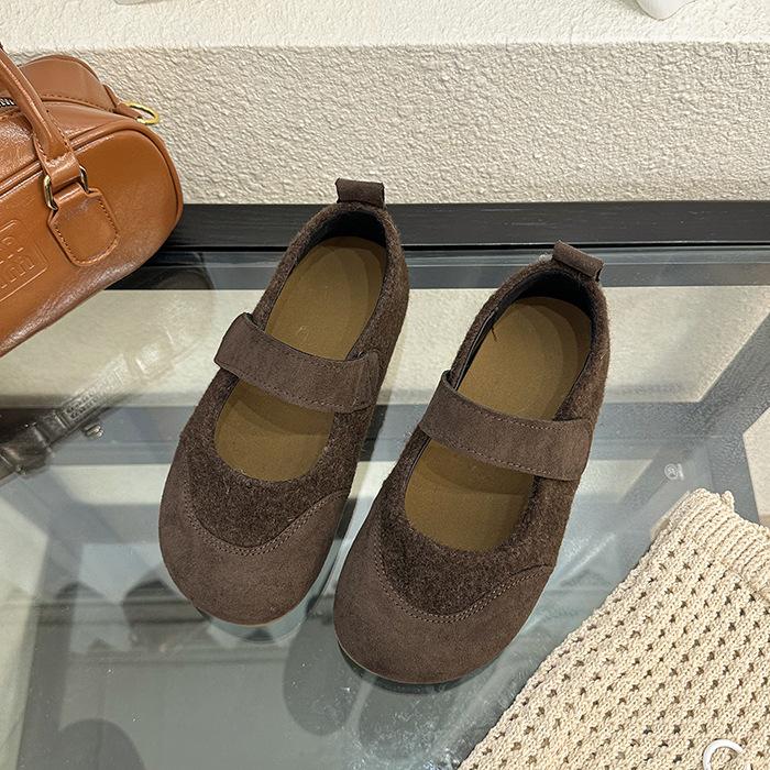 

Suede Mary Jane shoes women s 2025 autumn new Velcro shallow mouth flat bottom ballet sports shoes 40 коричневый