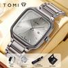 Men Square Quartz Watch Stainless Steel Strap Classic Fashion Wristwatch Gift Set