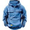 Men's Hooded Multi-Pocket Leather Patch Sweatshirt - European & American Style