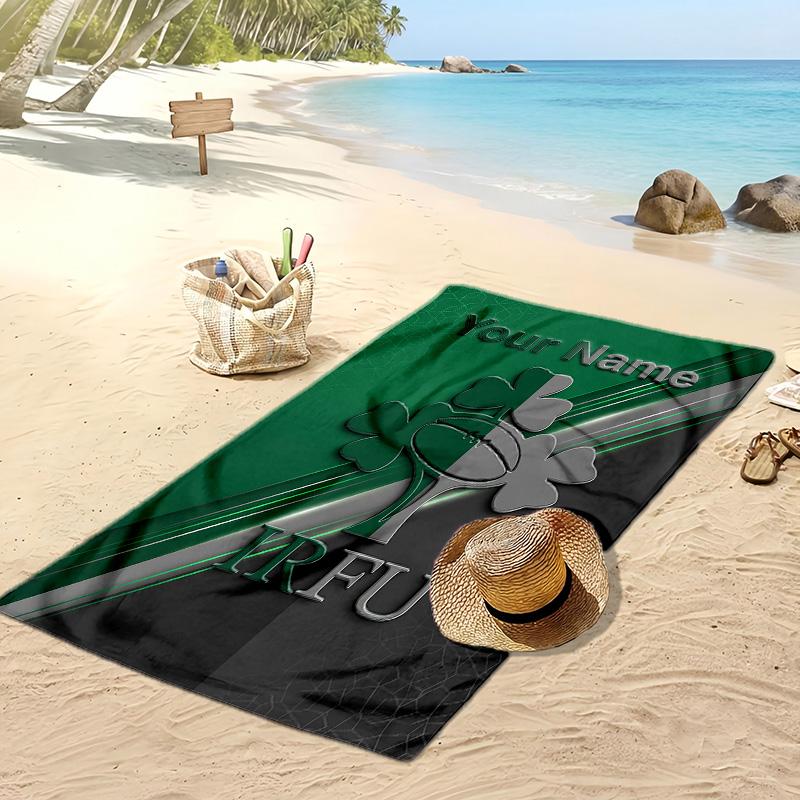Ireland Rugby Custom Beach Towel, Print Your Name Text Lightweight Absorbent Towel for Swimming Travel