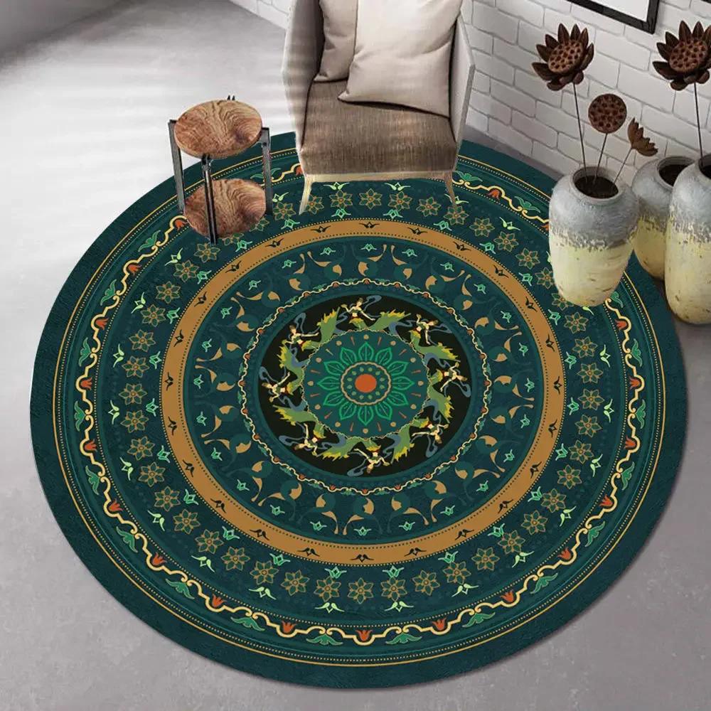 Bohemian Mandala Round Carpet Ethnic Style Vintage Floral Rug Living Room Coffee Table Sofa Mat Bedroom Hanging Basket Chair Mat