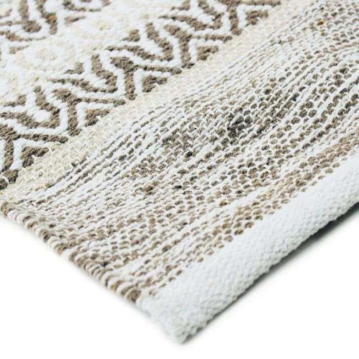 Tapis salon en coton bande ethno blanc-sable 190x290