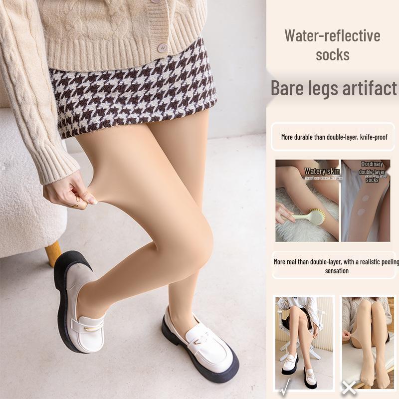 

Waterlight Black Silk Sheer Fleece-Lined Pantyhose - Skin Tone Base, Thick and Warm Leggings 100g (for 20-25°C)