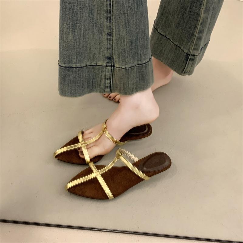 Fashion ins trendy slope heel cool slippers Roman shoes women's shoes outer wear 2025 summer gold French sandals high heels
