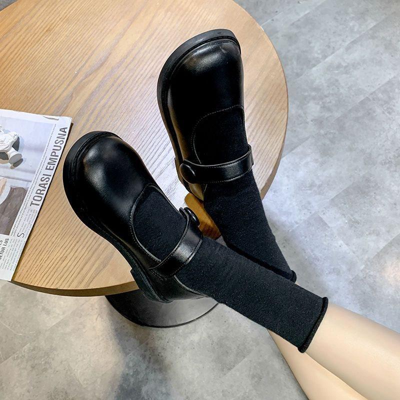 

Осень мягкая девочка большая голова кожаные туфли круглый носок школьница универсальные кукольные туфли плоская подошва студенческий стиль JK обувь форма 35 чёрный