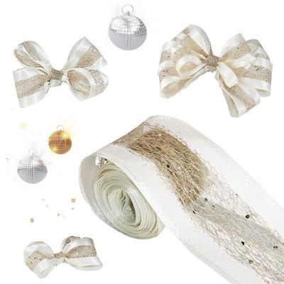 DIY Craft Christmas Mesh Ribbon Linen Bow Making Floral Arrangement Ribbon Handmade Decorative Ribbon Xmas Tree Ribbon