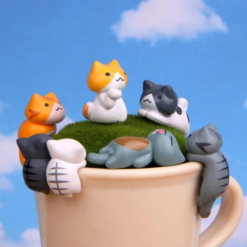 1Pc/6Pcs Funny Meow Cat Planter Miniature Landscape Mini Doll Balcony Decorative Planter Home Decoration