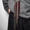 Fringed Beaded Chain Brooch Silver Red Beads Suit Pin Vintage Pendant for Women Elegant Office Party Gift